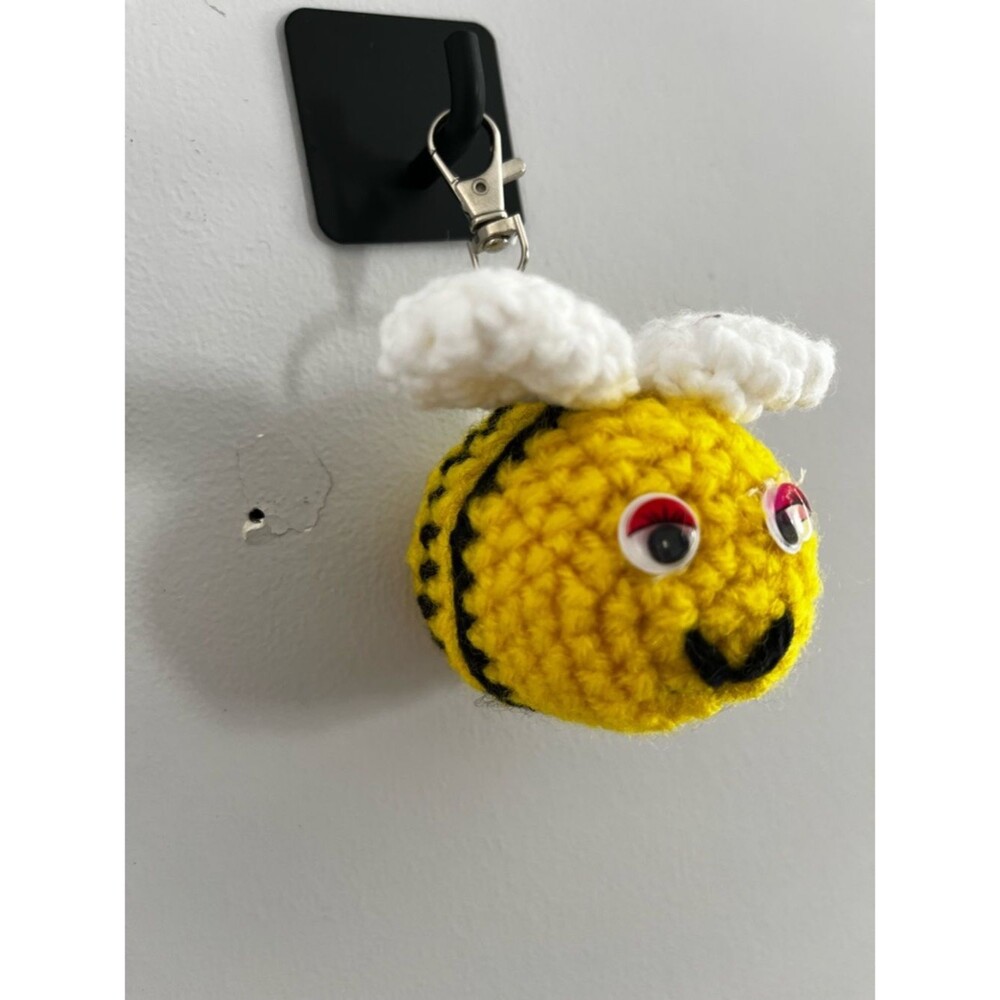 Hand Crafted Yellow Bee Keychain with White Wings